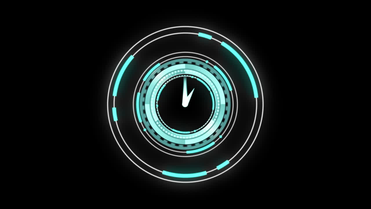 Animazione di scansione con mirino con orologio su sfondo nero.