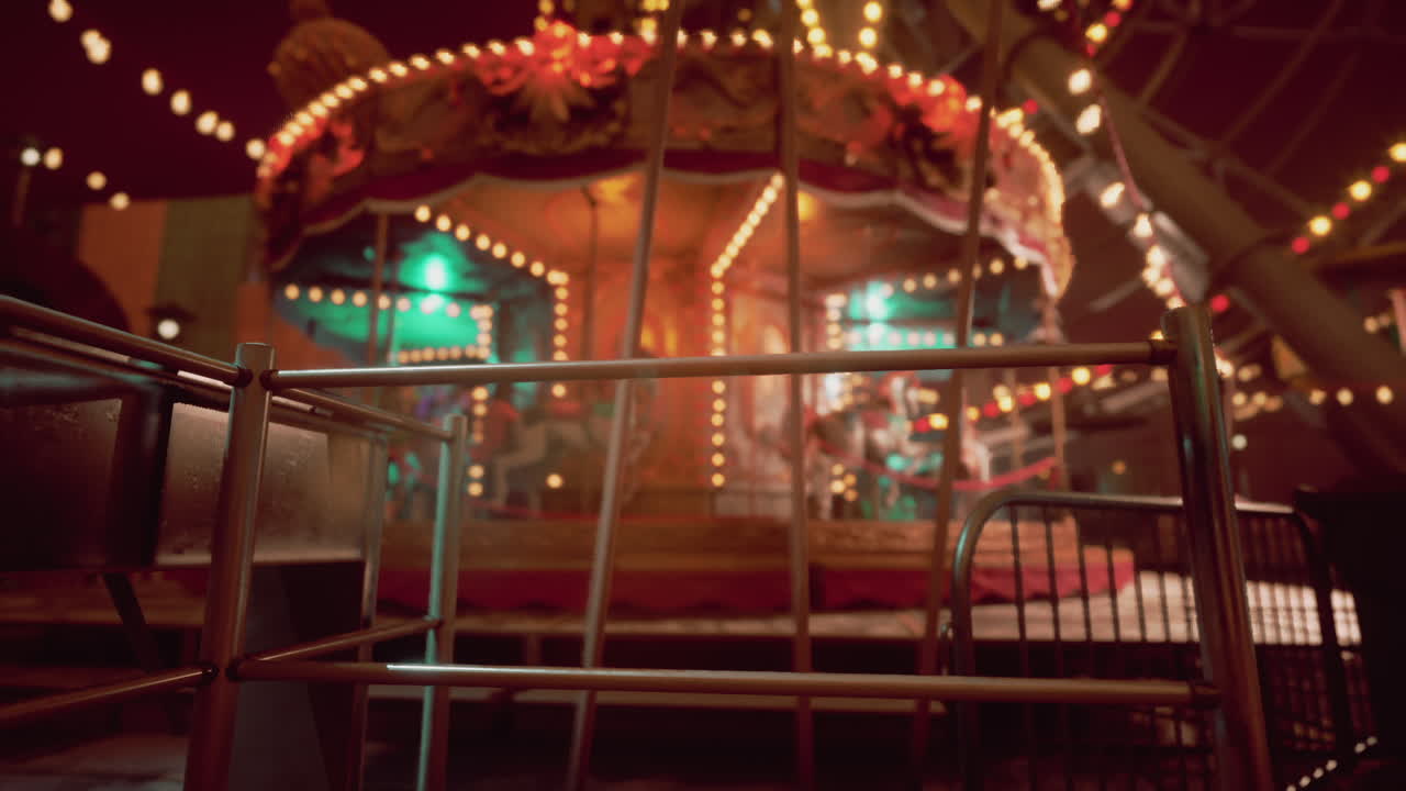 A carousel lit up at night