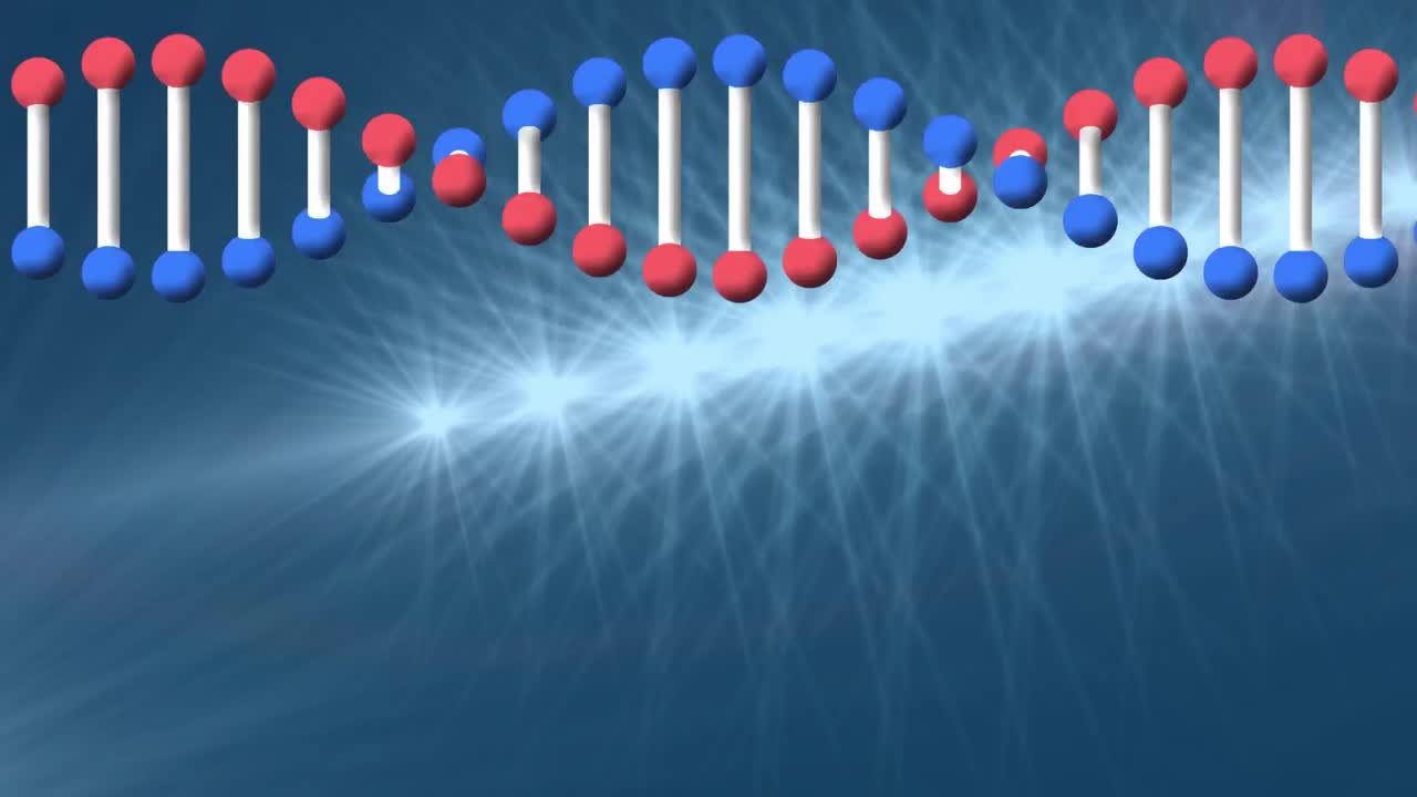 파란색 배경에 있는 dna 가닥의 애니메이션