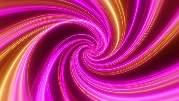 Neon Pink Swirl Vortex Tunnel, Glowing Fuchsia And Gold Ribbons Spiral Inward Creating Hypnotic Seamless Loop