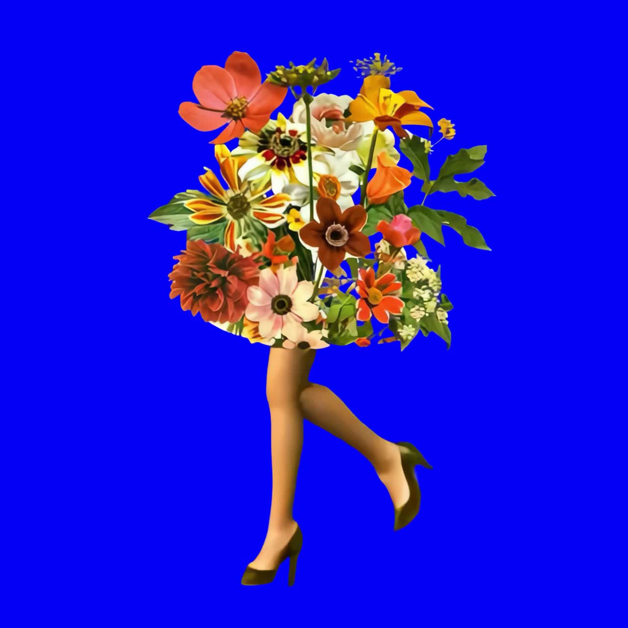 Floral legs vibrant surreal animation, transparent 4K video, green screen