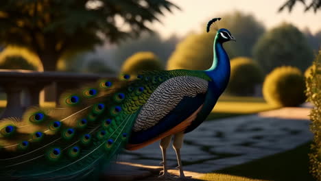 vibrant peacock in a garden