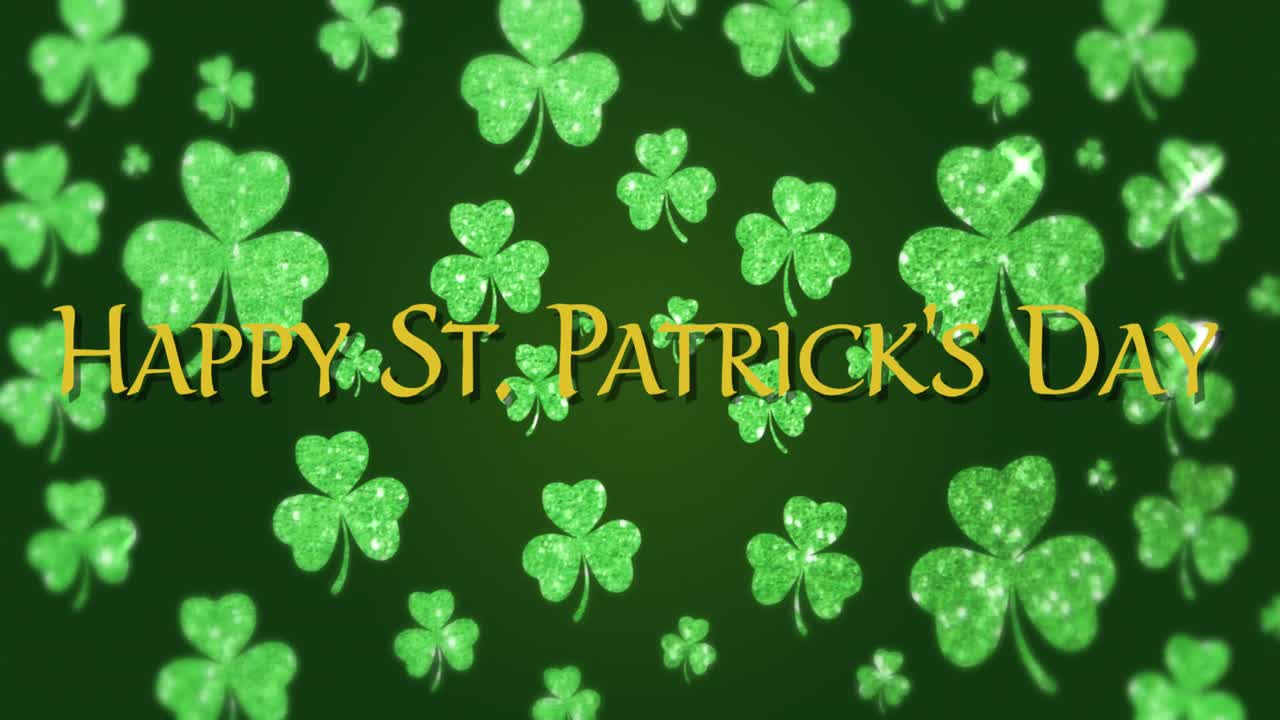 Animation of the words Happy St. Patrick's Day written in golden letters