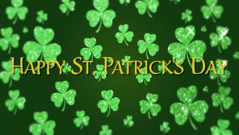 Animation-of-the-words-Happy-St.-Patrick's-Day-written-in-golden-letters