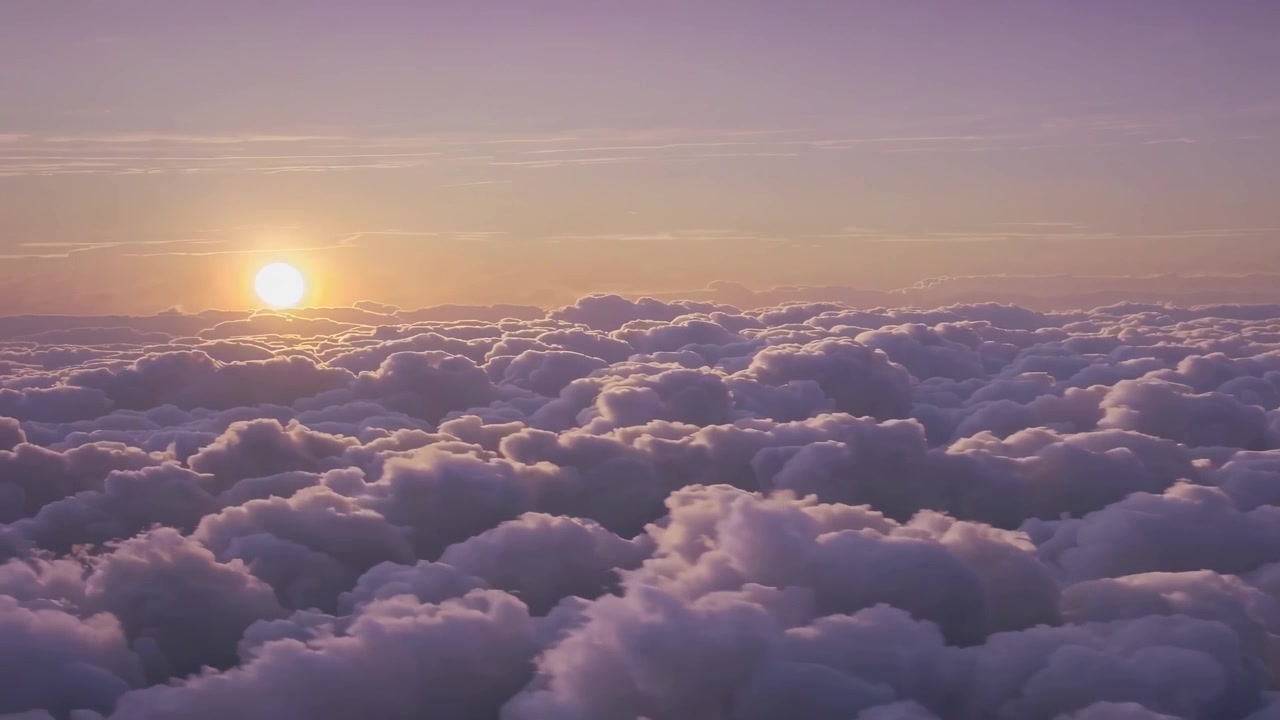 Vista aerea dell'alba sopra uno spesso strato di nuvole