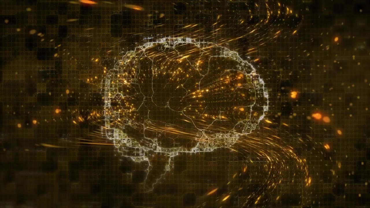 Visualizzazione digitale del cervello con particelle di dati luminose e rete neurale