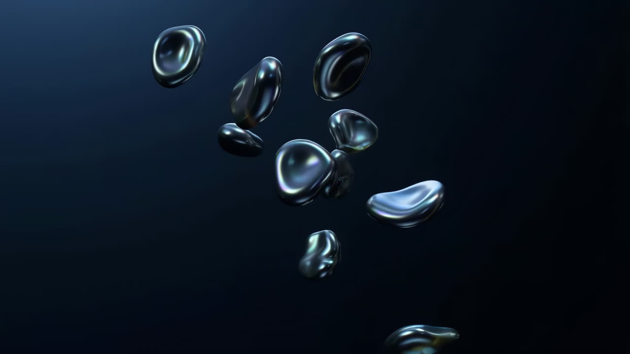 Abstract Iridescent Liquid Drops on Dark Background