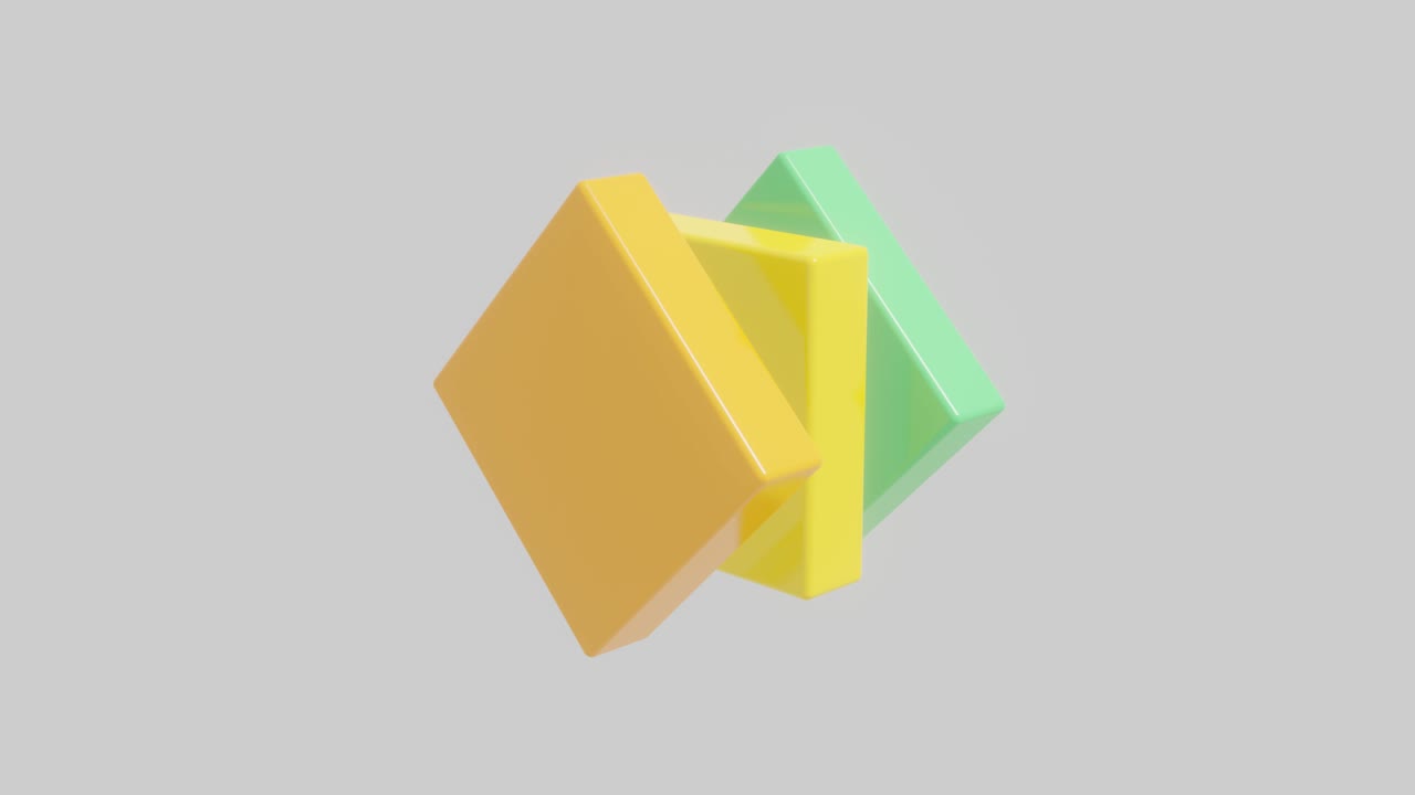 Multicolor 3D rectangle elements rotates on a white background. Abstract seamless loop 3D rendered motion graphic objects