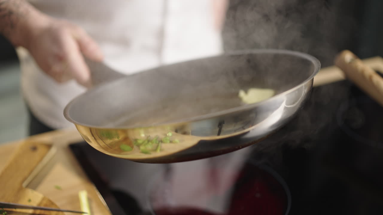 Cooking food in a frying pan
