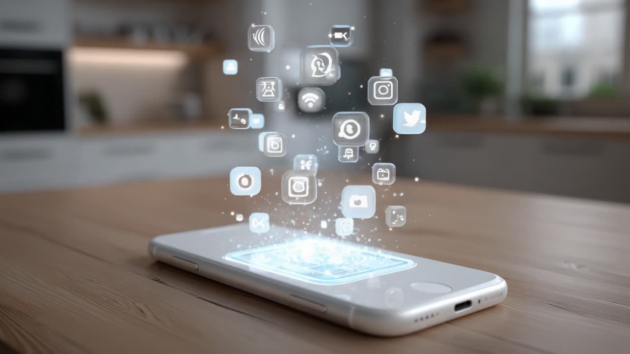 Exploring the Digital Realm: A Glimpse into the Future of Connectivity with a Smartphone Surrounded by Floating Social Media Icons and Interactive Elements