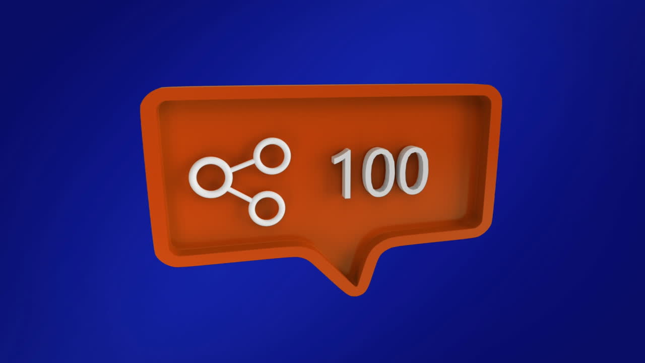 animación del icono de compartir en las redes sociales con un número creciente en fondo azul