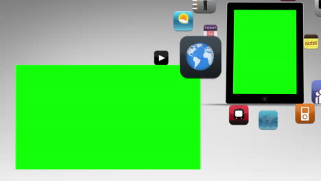 pantalla de la tableta y animación de la aplicación con tecla de croma