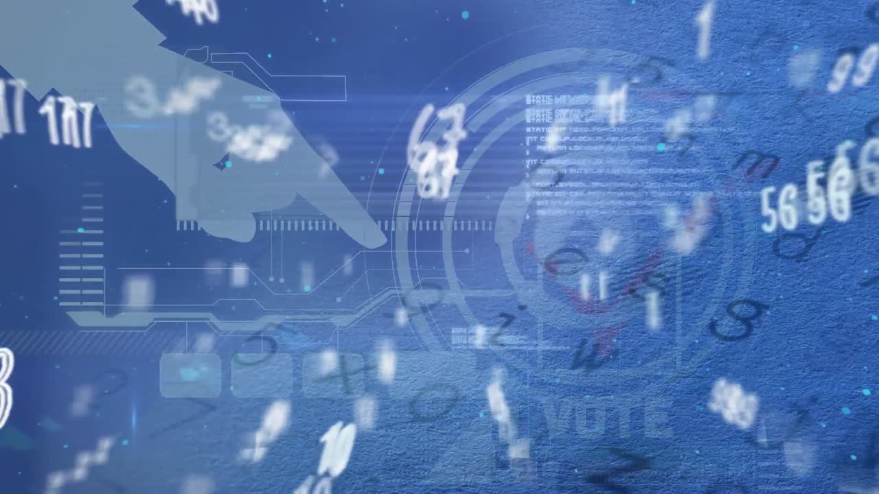 파란색 배경에 대한 범위 스캐닝과 데이터 처리 애니메이션