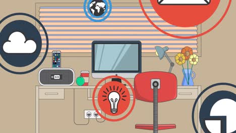 animation of media icons over office