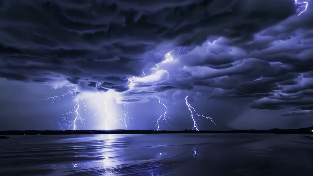 Dramatic Lightning Storm Over Water