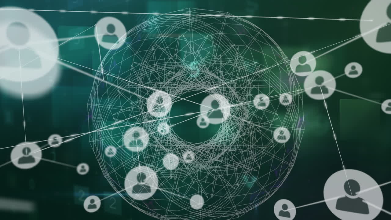 녹색 배경에 데이터 처리에 대한 아이콘으로 연결 네트워크의 애니메이션