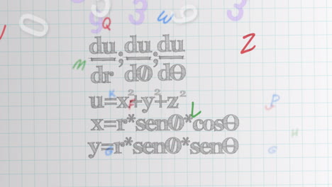 animación de números que caen sobre ecuaciones matemáticas en el cuaderno escolar