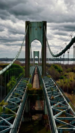 puente colgante abandonado en la naturaleza cubierta de vegetación