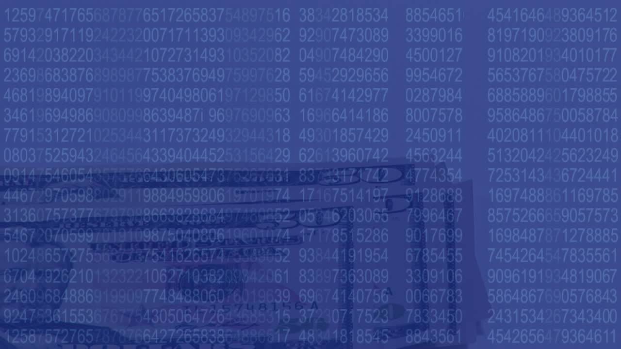 Animation of financial data processing over person counting american dollar bills
