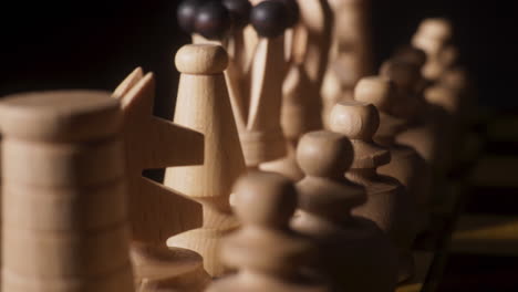close-up of wooden chess pieces