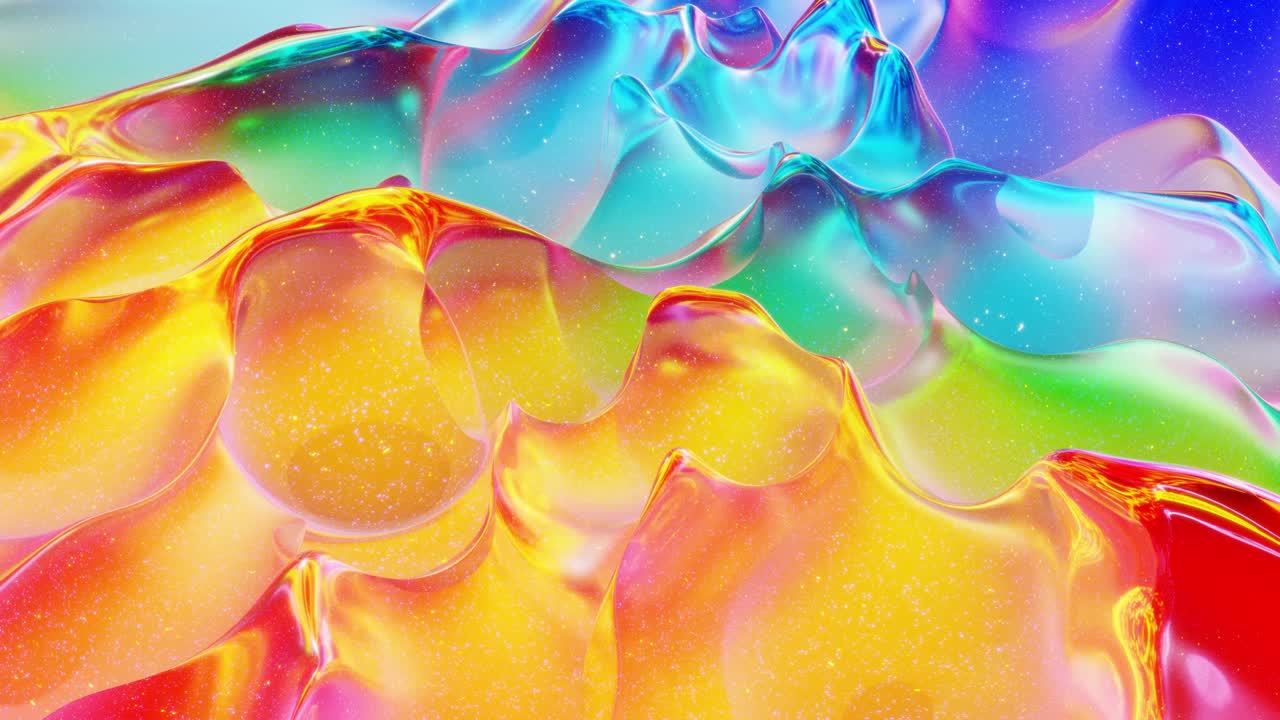 fondo abstracto en bucle. hermosa superficie ondulada iridescente de líquido con patrón, color de gradiente y ondas de flujo en él. arco iris brillante y fluido mate. bg creativo brillante con animación suave y suave.