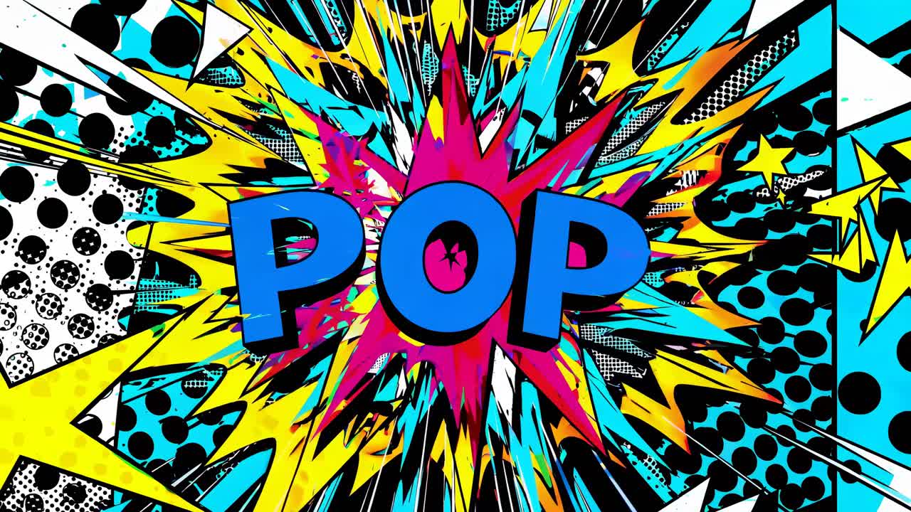 Comic book style explosion with 'POP' text in bold colors
