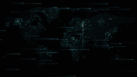 abstract technology digital backgrounds with world map. animated digital computer code. looped motion graphics.