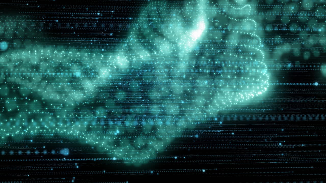 검은 바탕에서 움직이는 빛의 흔적과 반점의 애니메이션