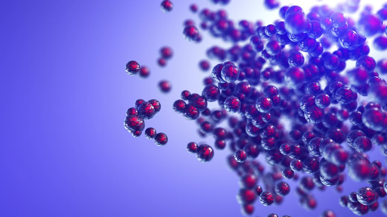 bolas de vidrio brillantes que giran lentamente en el espacio 3d con espacio de copia