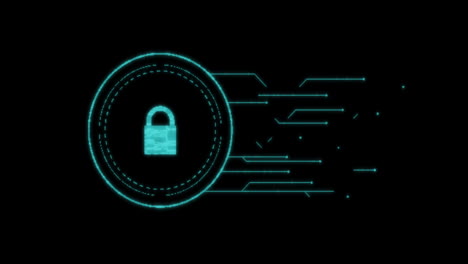 security padlock icon over data processing against black background