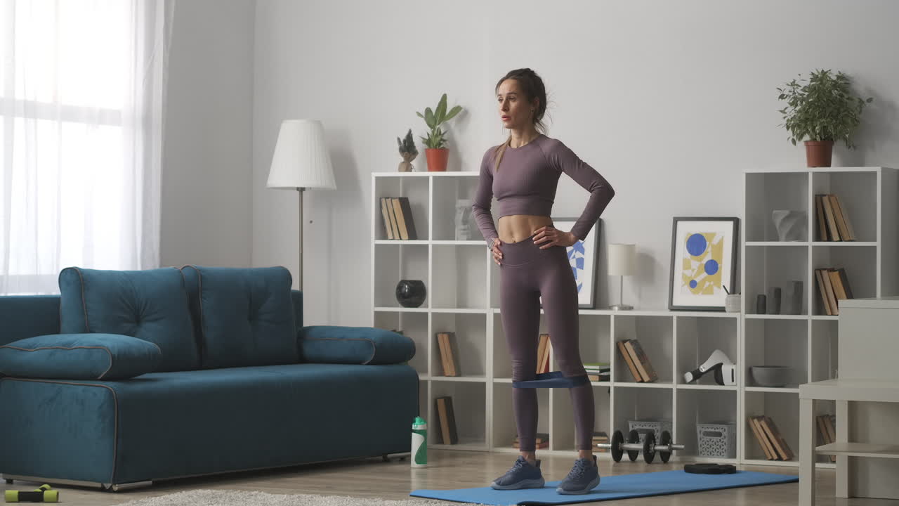 entrenamiento matutino en casa joven mujer deportiva está haciendo ejercicio físico para la salud y la belleza cuerpo delgado de atleta