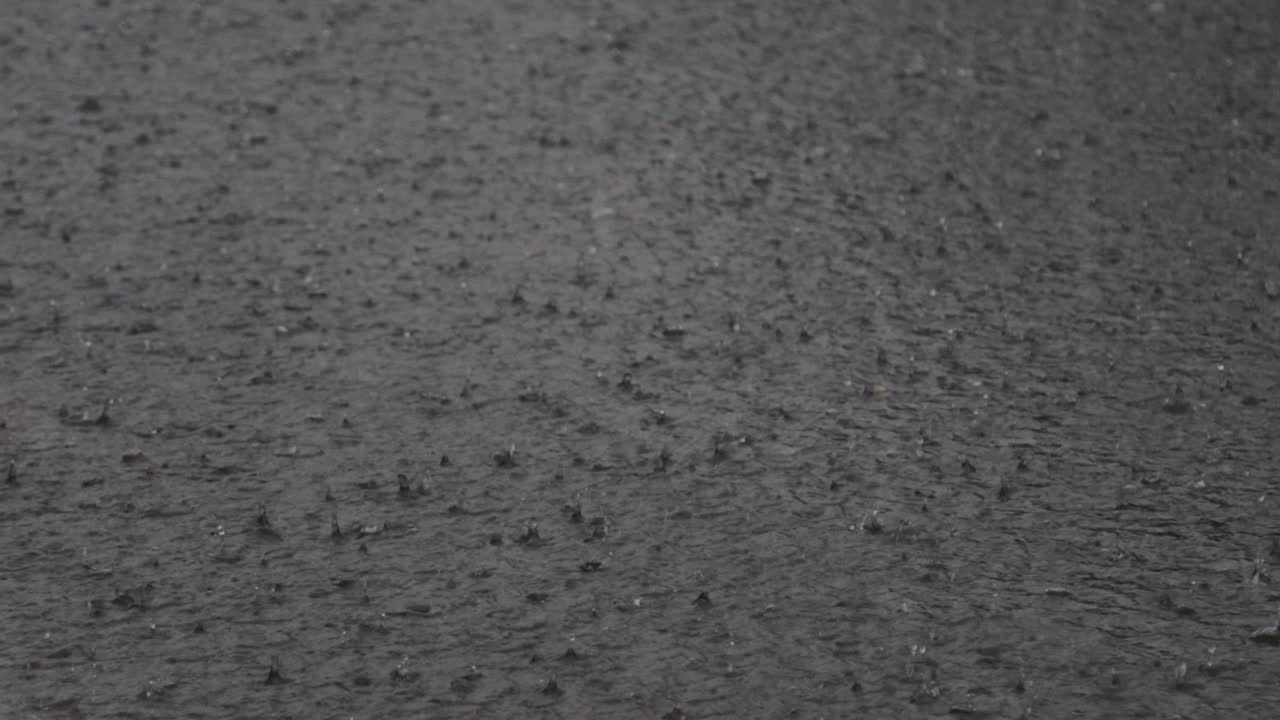 강한 비, 불규칙한 패턴으로 강 표면에 방울