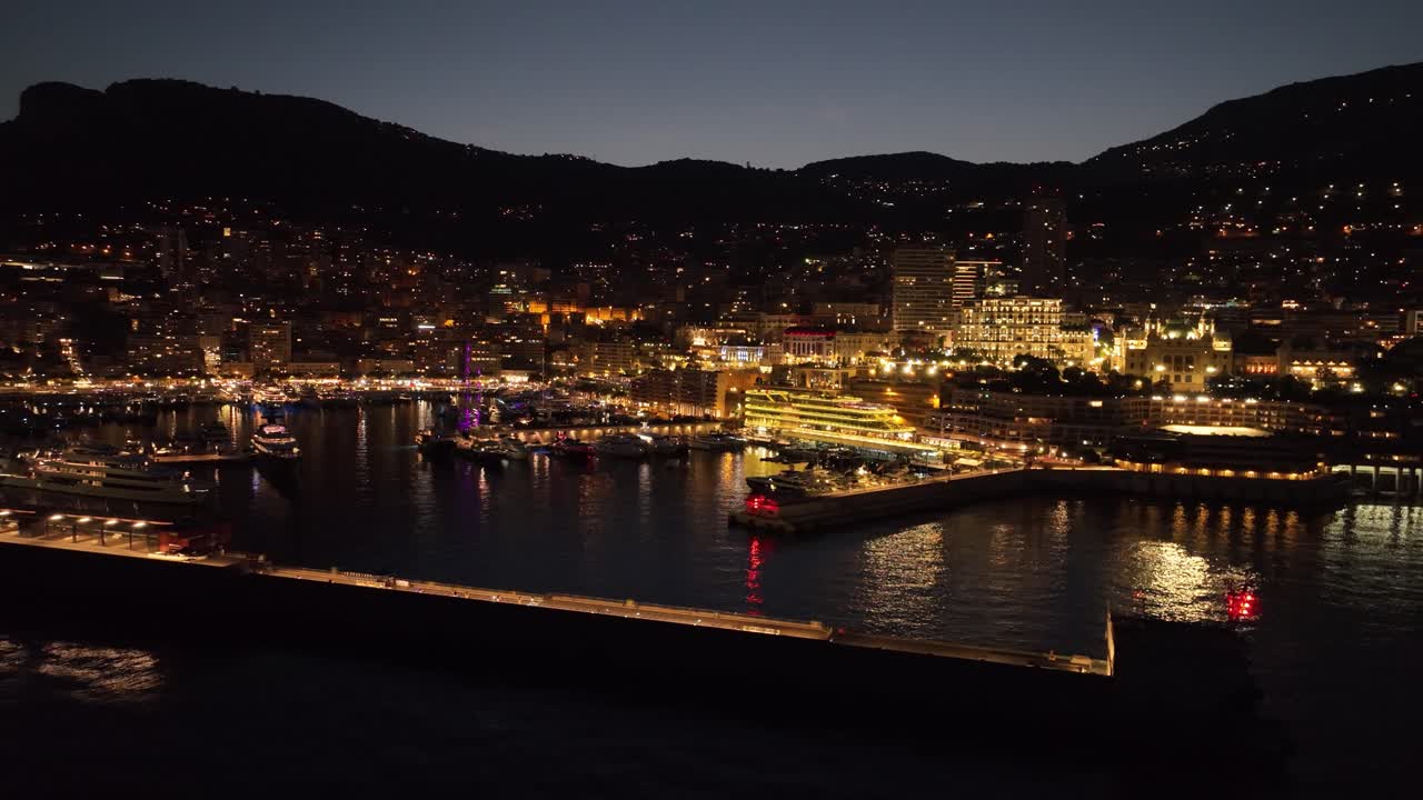 Aerial Night View of Monaco and Monte Carlo