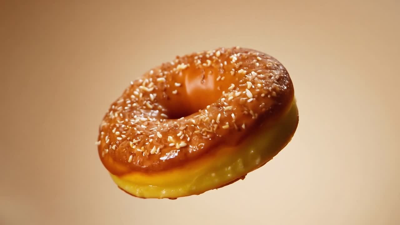 cerca de una rosquilla esmaltada con llovizna de caramelo y salpicaduras