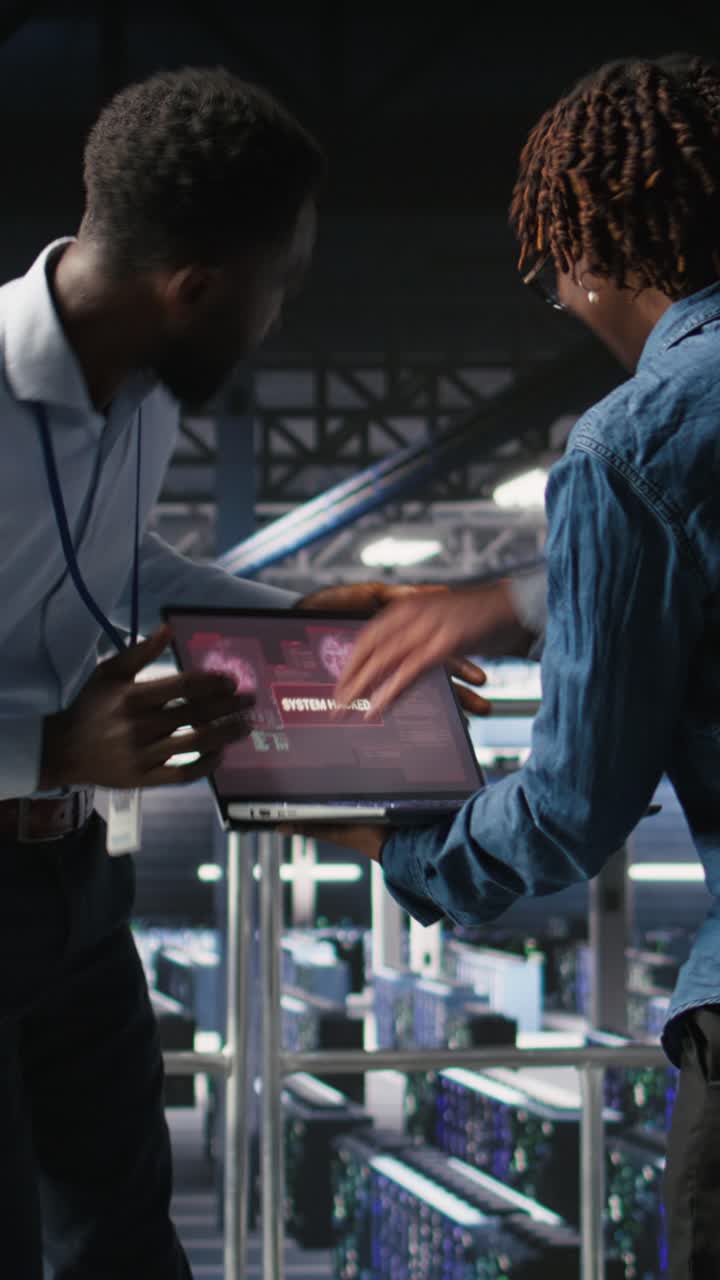 Vertical video Data center programmer panicking after receiving critical error popup