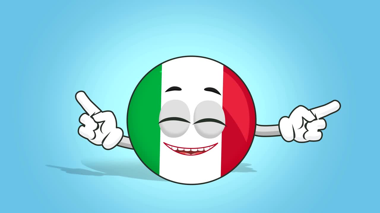 Icono de bandera de Italia de dibujos animados bailando con animación facial y canal alfa