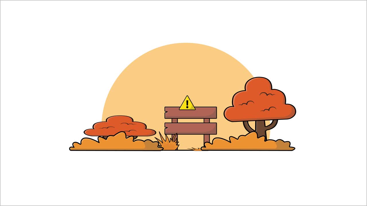 Scena animata di parco autunnale con segnale di avvertimento
