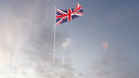 bandera del reino unido con fuegos artificiales de fondo
