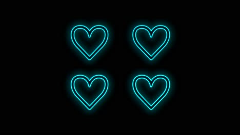 Modern-neon-blue-hearts-pattern-in-rows-on-black-gradient