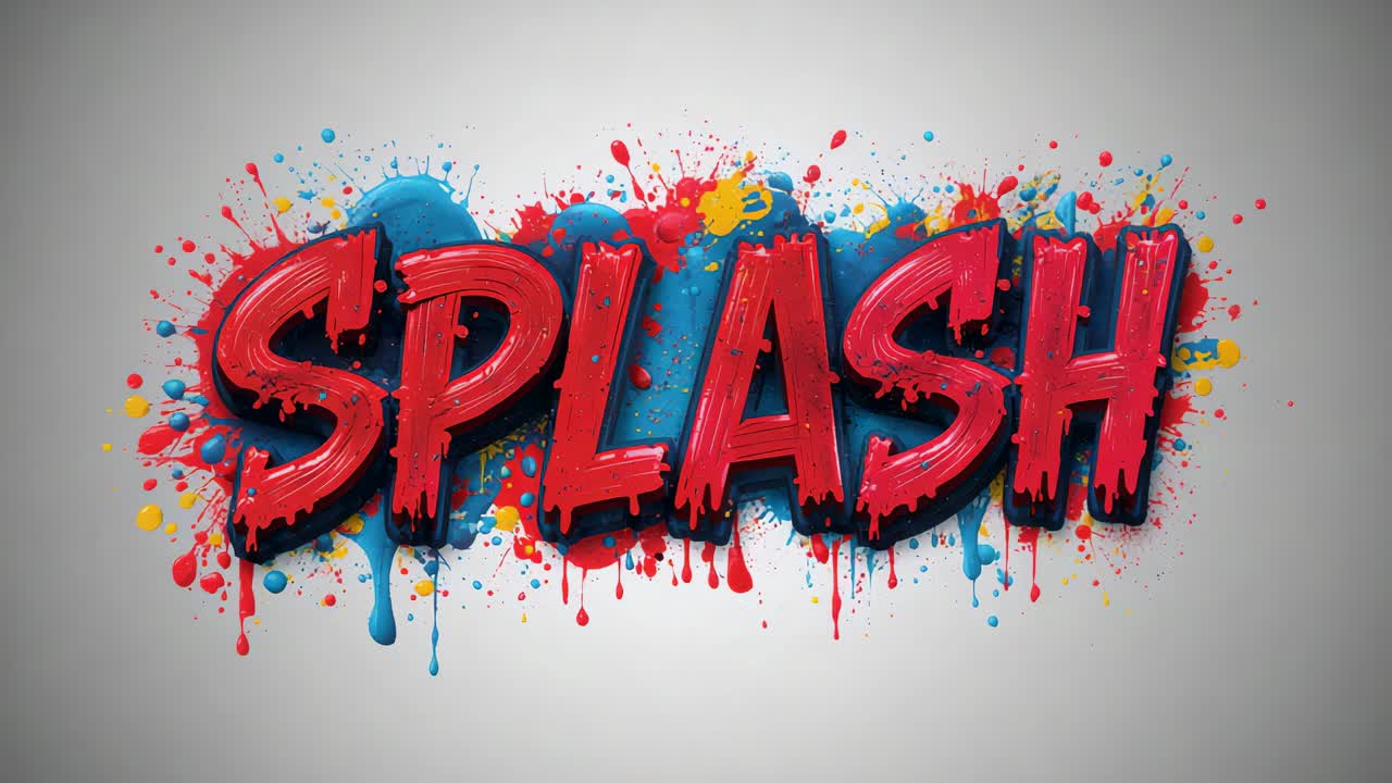 Toiston aloitus, SPLASH-grafiikka näkyy keskitettynä studiossa, jossa on maaliroiskeita nimiketaidetta varten