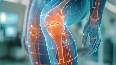 digital render of human anatomy highlighting knee joint pain