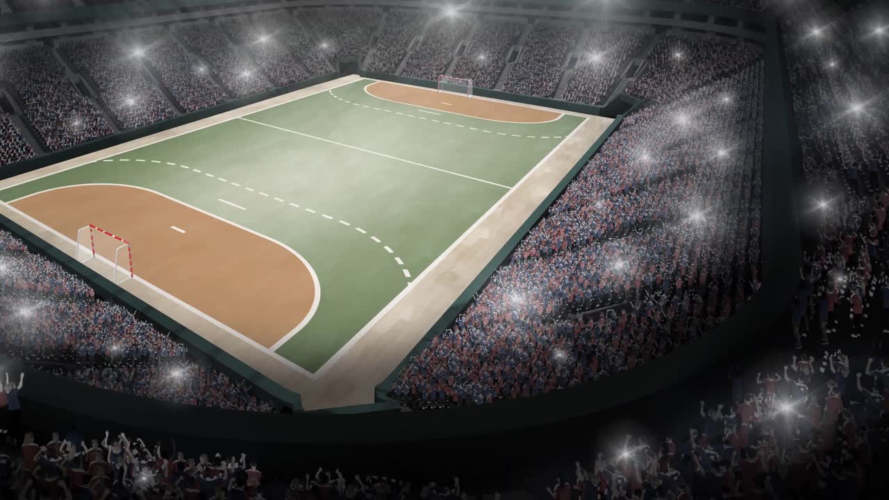 Animation of handball sports stadium with lighting