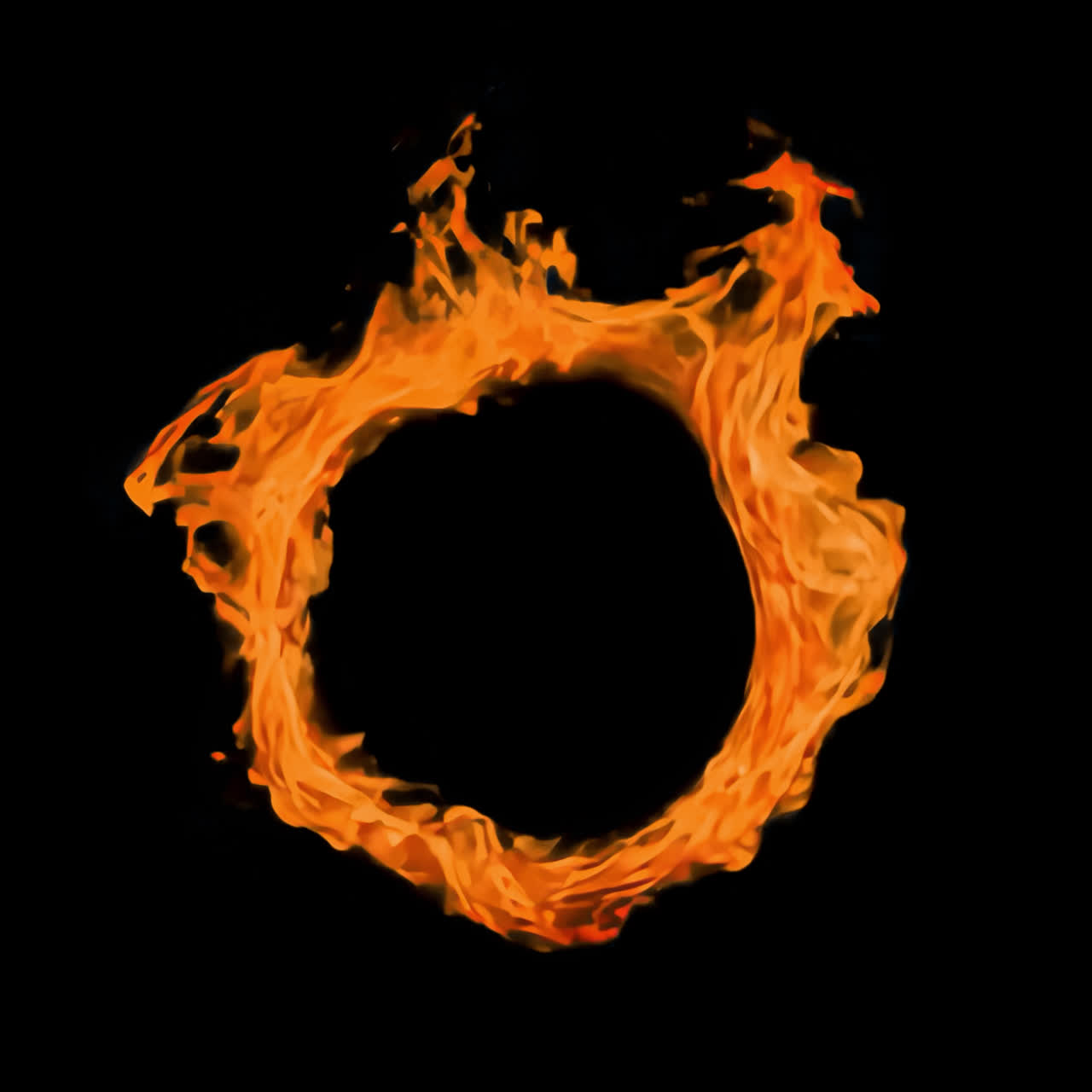 Fire circle frame animation isolated asset, transparent 4K video, alpha channel, ProRes 4444
