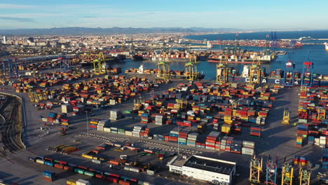 busy port of valencia dockyard workers with trucs spain maritime harbour