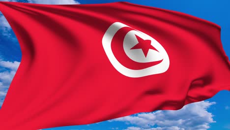 flag of tunisia against a cloudy sky (alpha channel, loopable)
