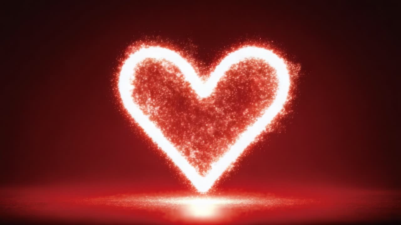 A Stunning Transformation of a Heart from Sparkling Shimmer to Brilliant Illumination with a Radiant Red Glow, Capturing the Essence of Love and Affection