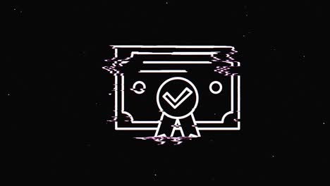 marca de verificación de línea hud símbolo holográfico en pantalla de televisión digital vieja animación de glitch de bucle sin costuras. corazones. retro dinámico y alegre. imágenes de video coloridas y vintage.