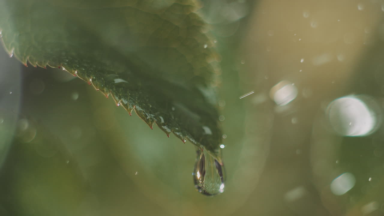cerca de una hoja de rosa húmeda con gotas de agua
