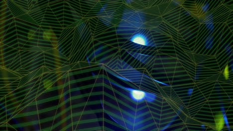Animation-of-waves-and-connections-moving-over-black-background-with-blue-lights