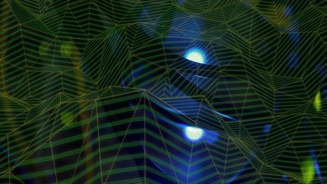 animación de ondas y conexiones que se mueven sobre un fondo negro con luces azules